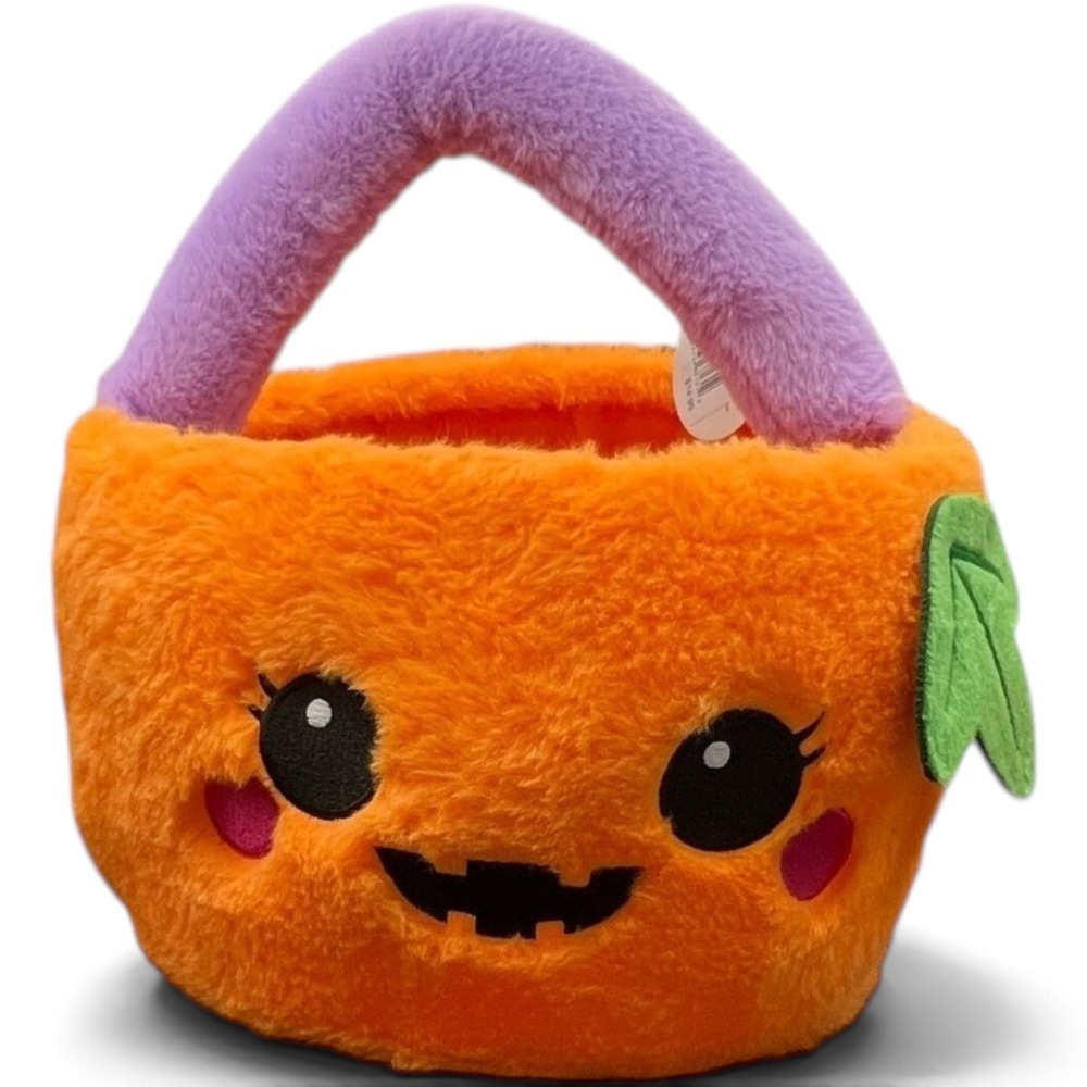 Kohl's Plush Pumpkin Candy Bucket Halloween Trick or Treat Basket NWT